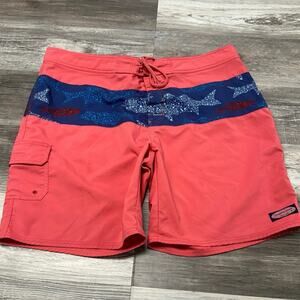 Vineyard Vines Sharks Coral Pink Blue Mens 40 Diamond Textured Swim Board Shorts